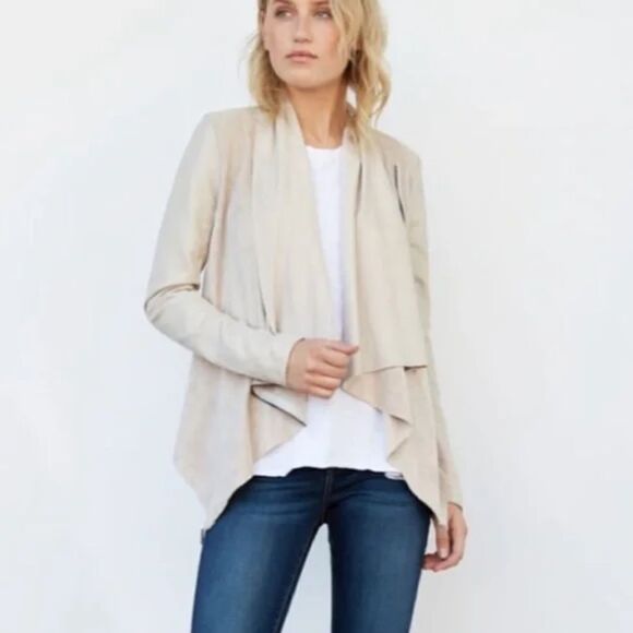 EUC Blank NYC Faux Leather Suede Mixed Media Draped Front Moto Jacket MEDIUM - Picture 4 of 9